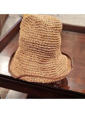 L.L. Bean Tan Woven Straw Sun Hat with Brown Trim